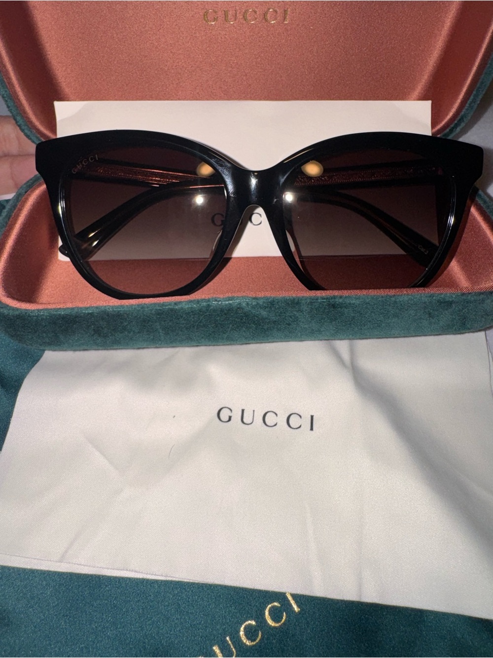 Gucci Women’s Black Frame with Brown Gradient Lenses Cat-Eye Sunglasses